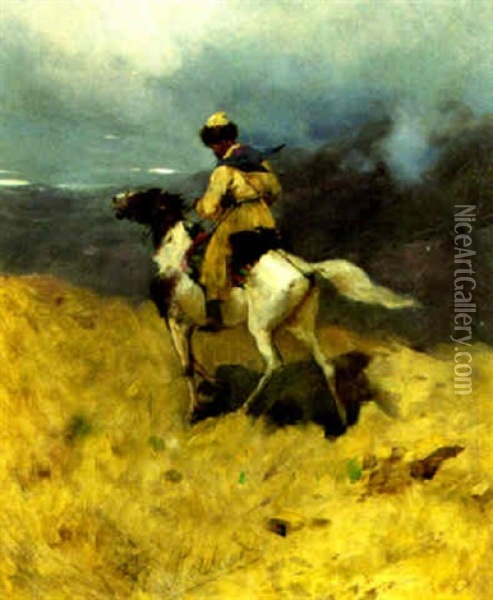 Horsemen Riding Oil Painting - Franz Roubaud