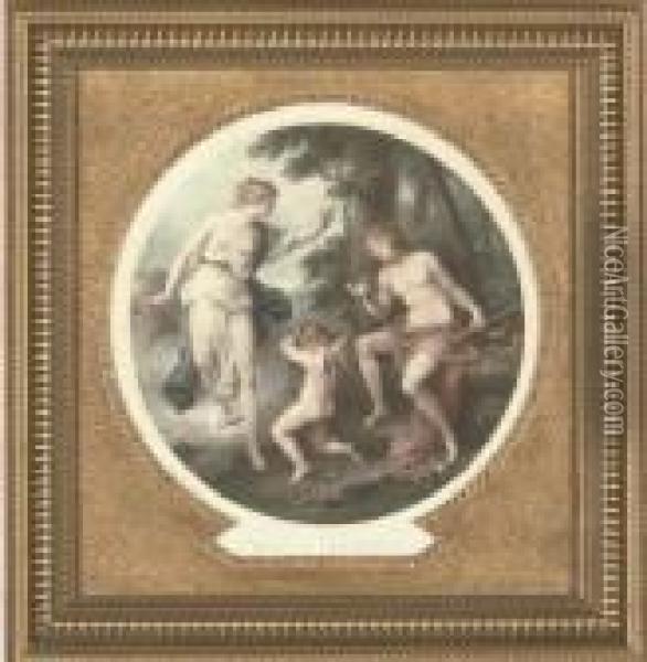 Cupid And Ganymeade; And A Flower Painted By Varelst, By Thomas Burke Oil Painting - Angelica Kauffmann