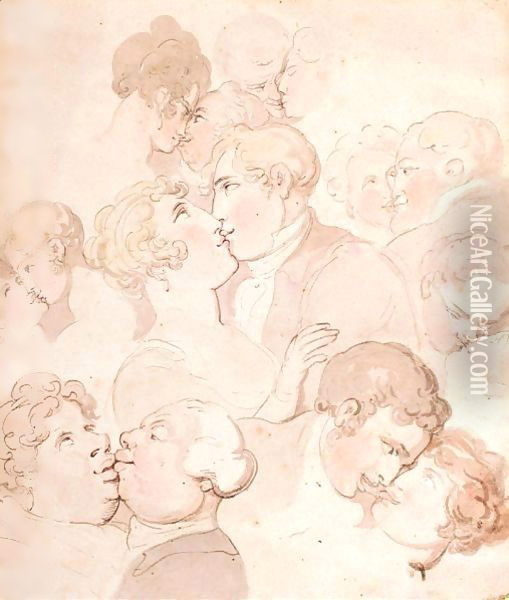 The Art Of Kissing Oil Painting - Thomas Rowlandson