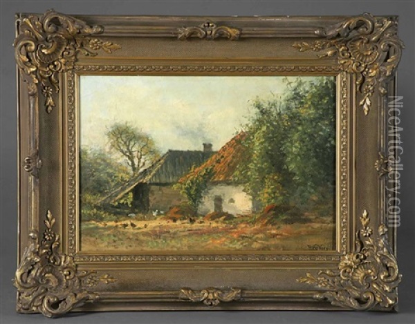 Einsamer Bauernhof Mit Huhnern Oil Painting - Willem Van Der Worp
