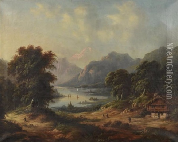 Paysage Lacustre En Suisse Oil Painting - August Achilles