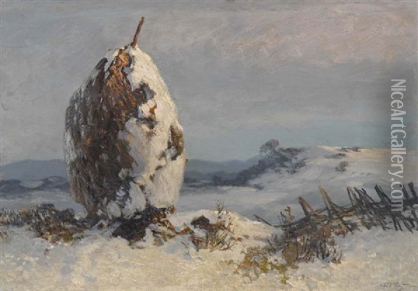 Winterlandschaft Mit Schneebedecktem Strohmandl Oil Painting - Oskar Mulley
