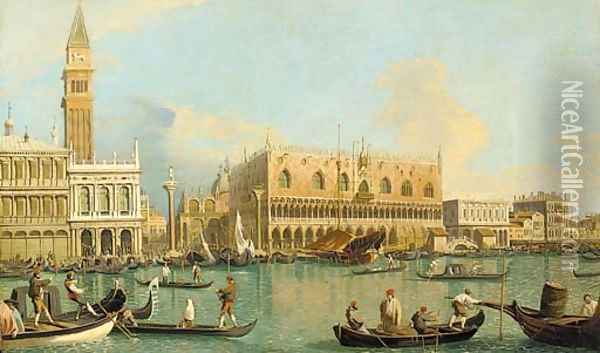 The Molo, the Doge's Palace, and the Piazzetta, Venice, from the Bacino Oil Painting - (Giovanni Antonio Canal) Canaletto