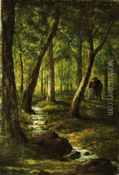 Waldlandschaft Mit Bachlauf Und Jungem Paar Oil Painting - Leon Richet