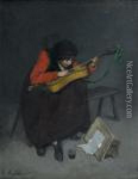La Joueuse De Guitare Oil Painting - Ferdinand Victor Leon Roybet