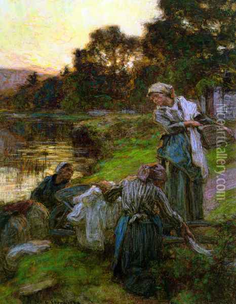 Laveuses le soir Oil Painting - Leon Augustin Lhermitte