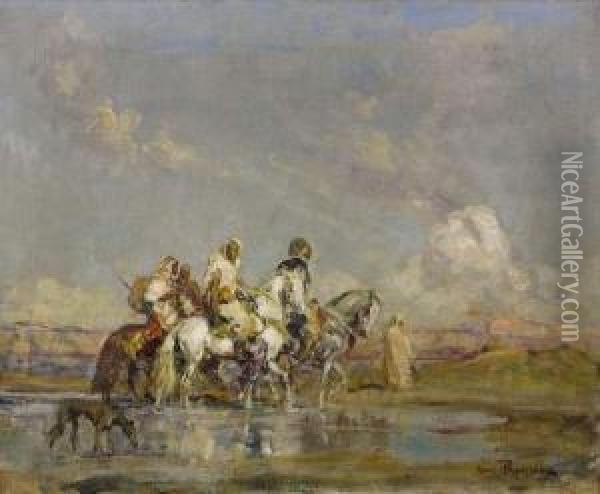 Cavaliers Arabes Traversant Un Gue Oil Painting - Henri Julien Rousseau