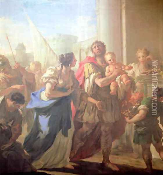 Hector and Andromache, c.1708-10 Oil Painting - Giovanni Antonio Pellegrini