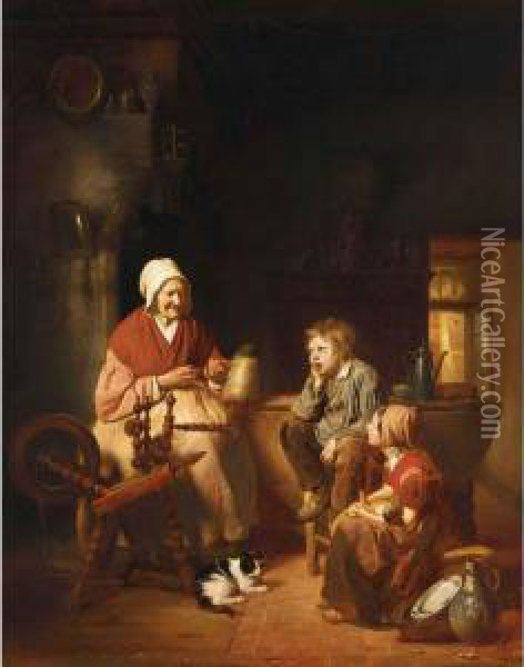 Grandmother's Stories Oil Painting - Josephus Laurentius Dyckmans