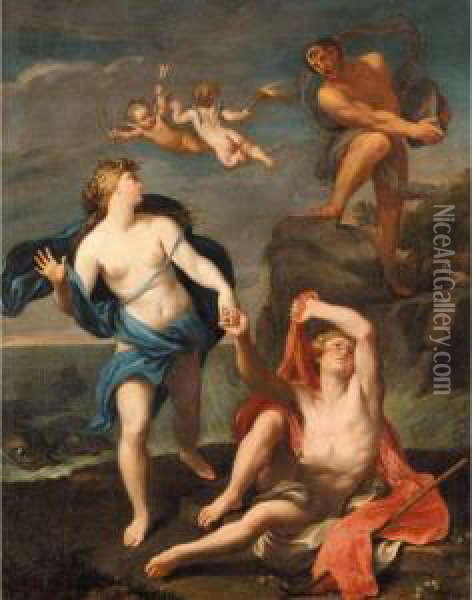 Galatea And Acis Surprised By Polyphemus Oil Painting - Bartolomeo Giuseppe Chiari