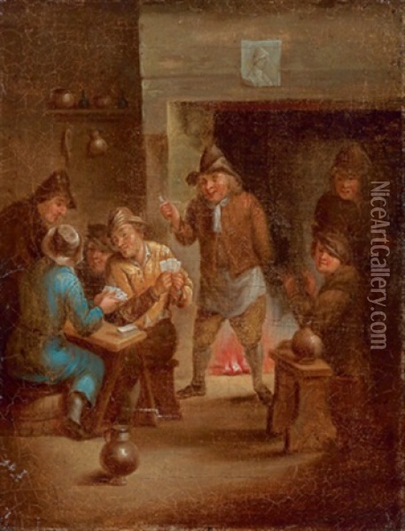 Kartenspielende Bauern Im Wirtshaus (+ Zechende Bauern Im Wirtshaus; 2 Works) Oil Painting - Egbert van Heemskerck the Elder