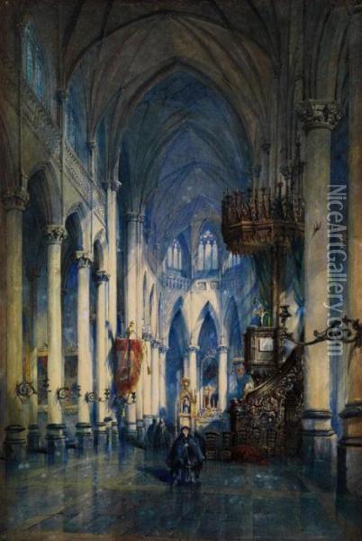 Inneres Einer Gotischen Kirche Mit Blickzum Chor Oil Painting - Louis Haghe
