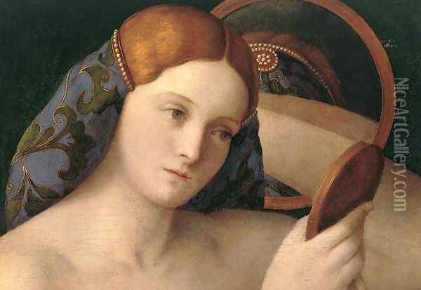 Naked Young Woman in Front of the Mirror (detail) 1515 Oil Painting - Giovanni Bellini