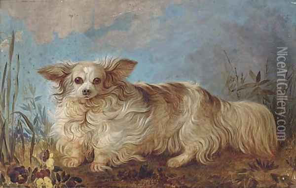 A papillon in a landscape Oil Painting - English School