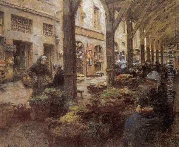 The Covered Vegetable Market, St Malo (no.2) Oil Painting - Leon Augustin Lhermitte