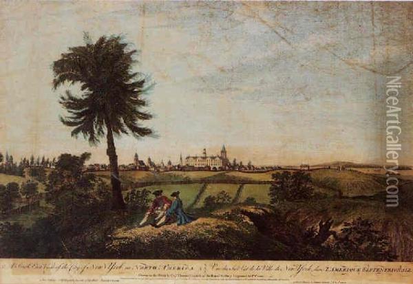A South East View Of New York In North America; And A South West View Of New York In North America Oil Painting - Pierre Ch. Canot
