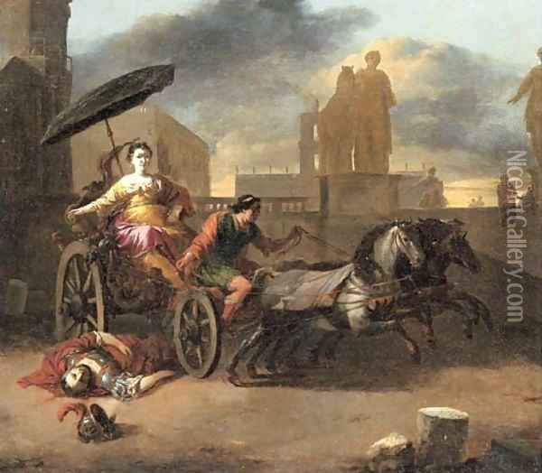 The Death of Servius Tullius with Tullia in her Chariot Oil Painting - Johannes Lingelbach