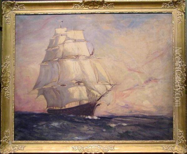 Clipper Ship Oil Painting - Arthur C. Goodwin