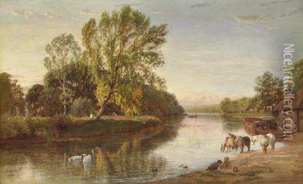 River Landscape Oil Painting - Walter Field