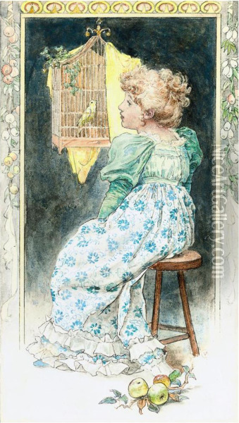 The Artist's Daughter, Lilian Morgan, Singing To A Canary Oil Painting - Alice Mary Havers