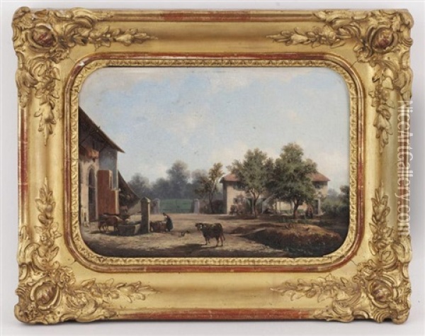 Ancienne Ferme Du Chateau De Coppet Oil Painting - Francois Louis Fritz Niederhausern