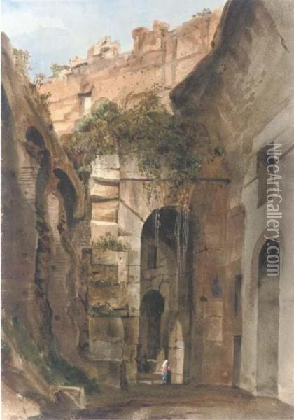 A Figure In The Interior Of The Colosseum Oil Painting - Harriet Cheney