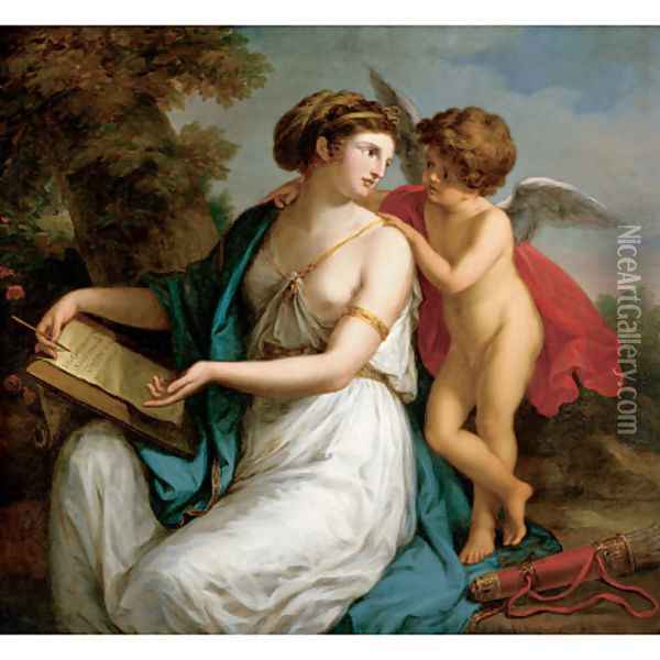 Sappho Inspired by Love Oil Painting - Angelica Kauffmann