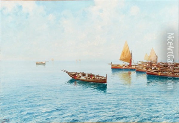 Fishing Boats At Rest Oil Painting - Giovanni Cavalleri