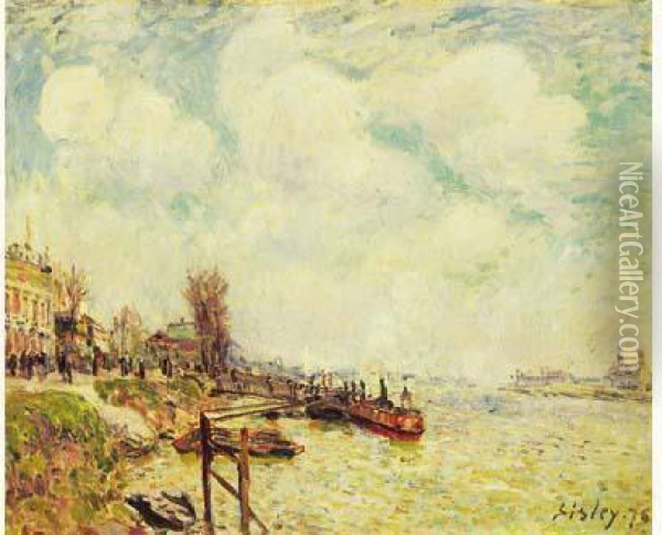 La Seine Au Point Du Jour, 1878. Oil Painting - Alfred Sisley