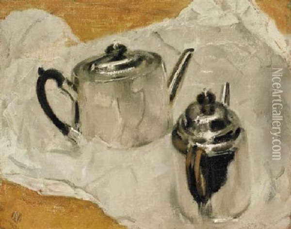 Silver Teapots Oil Painting - William Nicholson