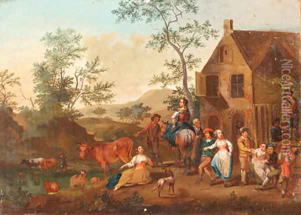 Landscapes with Peasants Dancing Oil Painting - Flemish School