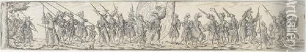 Marschierende Soldaten Mit Fahnrich In Der Mitte Oil Painting - Johann Theodore De Bry