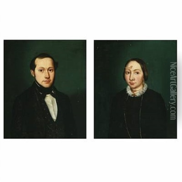 Portraits (pair) Oil Painting - August Heinrich Georg Schiott