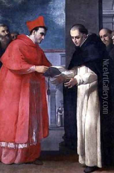 A Cardinal Gives a Bull to a Dominican Saint Oil Painting - (attr.) Mascagni, Donato (Fra Arsenio)