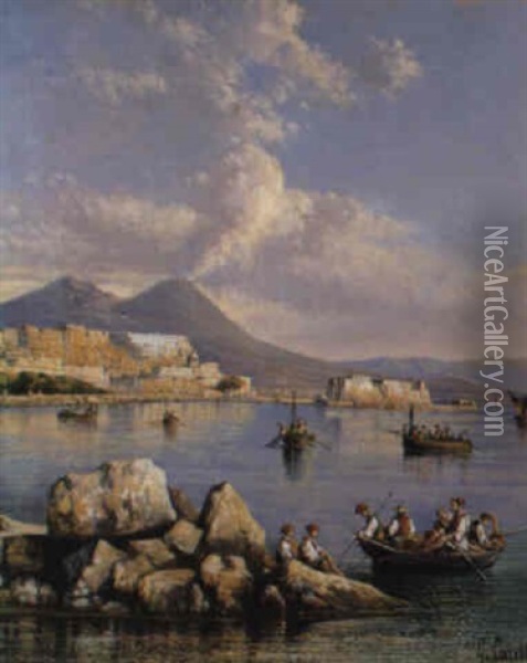 Pescatori Davanti A Castel Dell'ovo Oil Painting - Consalvo Carelli