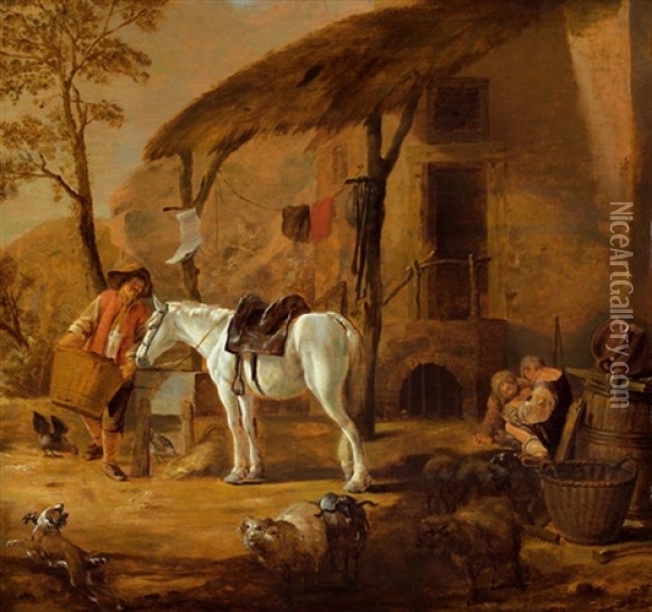 Vor Einem Bauernhaus Oil Painting - Pieter Cornelius Verbeeck
