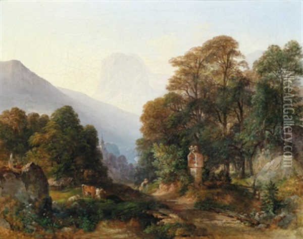 Am Heimweg, Im Hintergrund Eine Kirche Oil Painting - Franz Barbarini