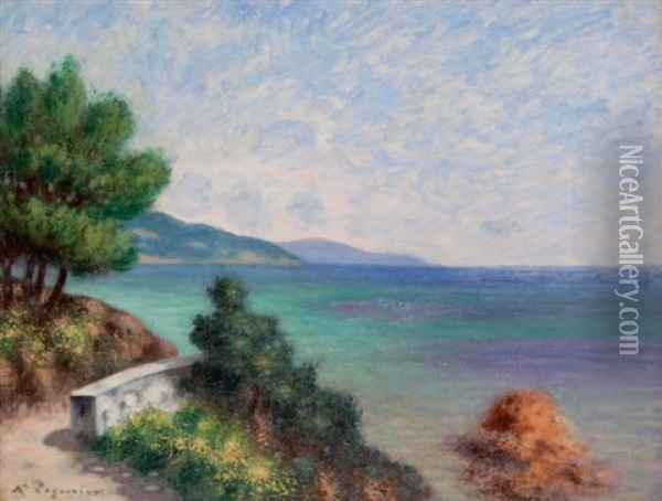Paysage Mediterraneen En Bord De Mer Oil Painting - Auguste Pegurier