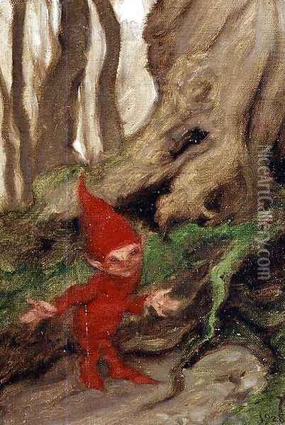 A Gnome by Tree Roots, 1928 Oil Painting - Arthur Rackham