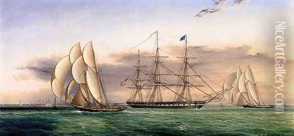 Ships off Castle Garden Oil Painting - James E. Buttersworth