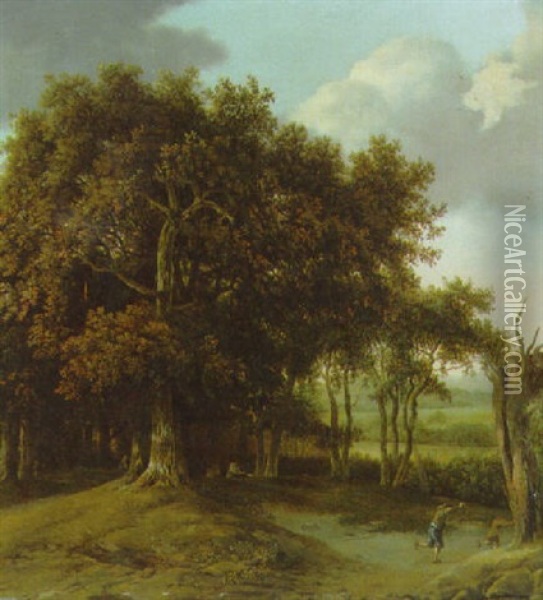 A Wooded Landscape With Bandits Fleeing Oil Painting - Anthonie Waterloo