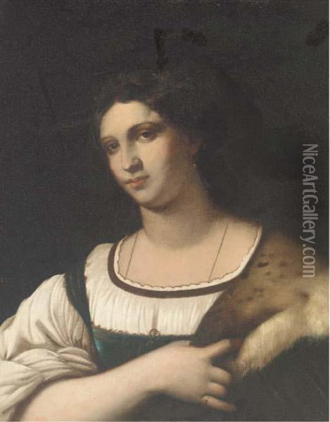 Portrait Of A Lady, Bust-length, With A Fur Cape Oil Painting - Sebastiano Del Piombo