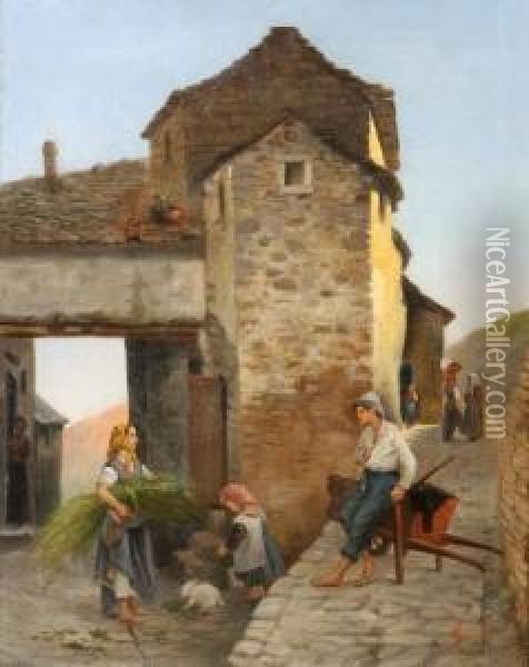 Contadini Nel Borgo Oil Painting - Lorenzo Gelati
