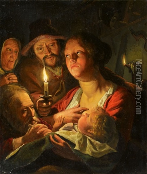 The Holy Family Oil Painting - Matthys Naiveu