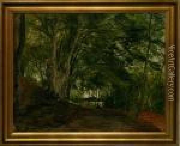 A Study Of A Forest Glade. Unsigned. Inscribed On The Strecher C. F. Aagaard Oil Painting - Carl Frederick Aagaard