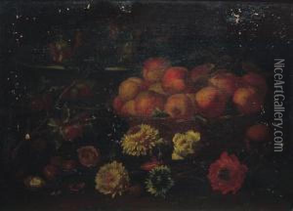 Nature Morte Aux Peches Et Fleurs Oil Painting - Felice Boselli Piacenza