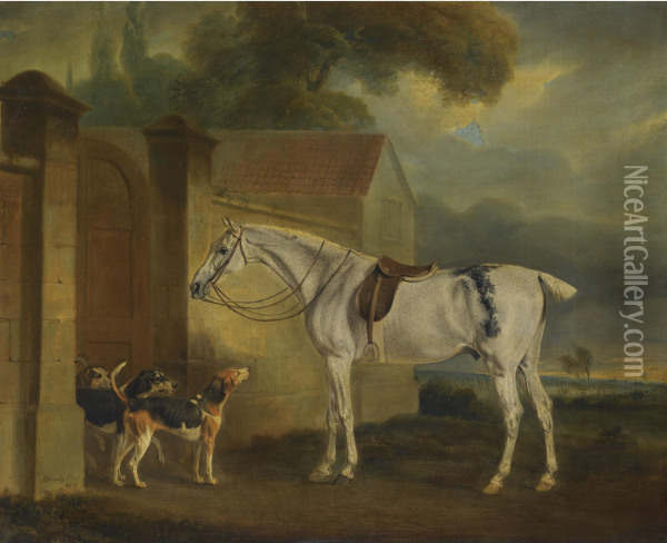 Lord Lonsdale's Fleabitten Grey Hunter, Brass, At Cottesmore With The Cottesmore Hounds Oil Painting - John Snr Ferneley