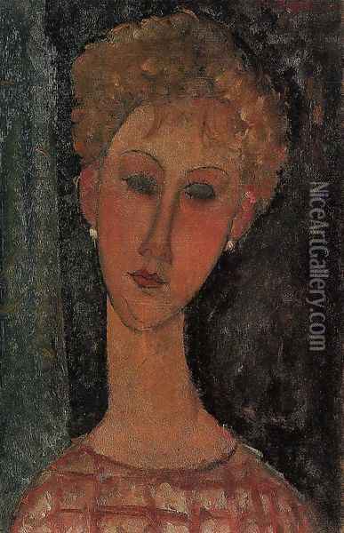 A Blond Wearing Earings Oil Painting - Amedeo Modigliani