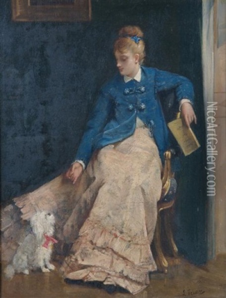A Lady With Dog Oil Painting - Charles Louis Verwee