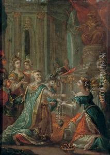 A King Offering Incense At A Shrine To Minerva Oil Painting - Johann Georg Platzer